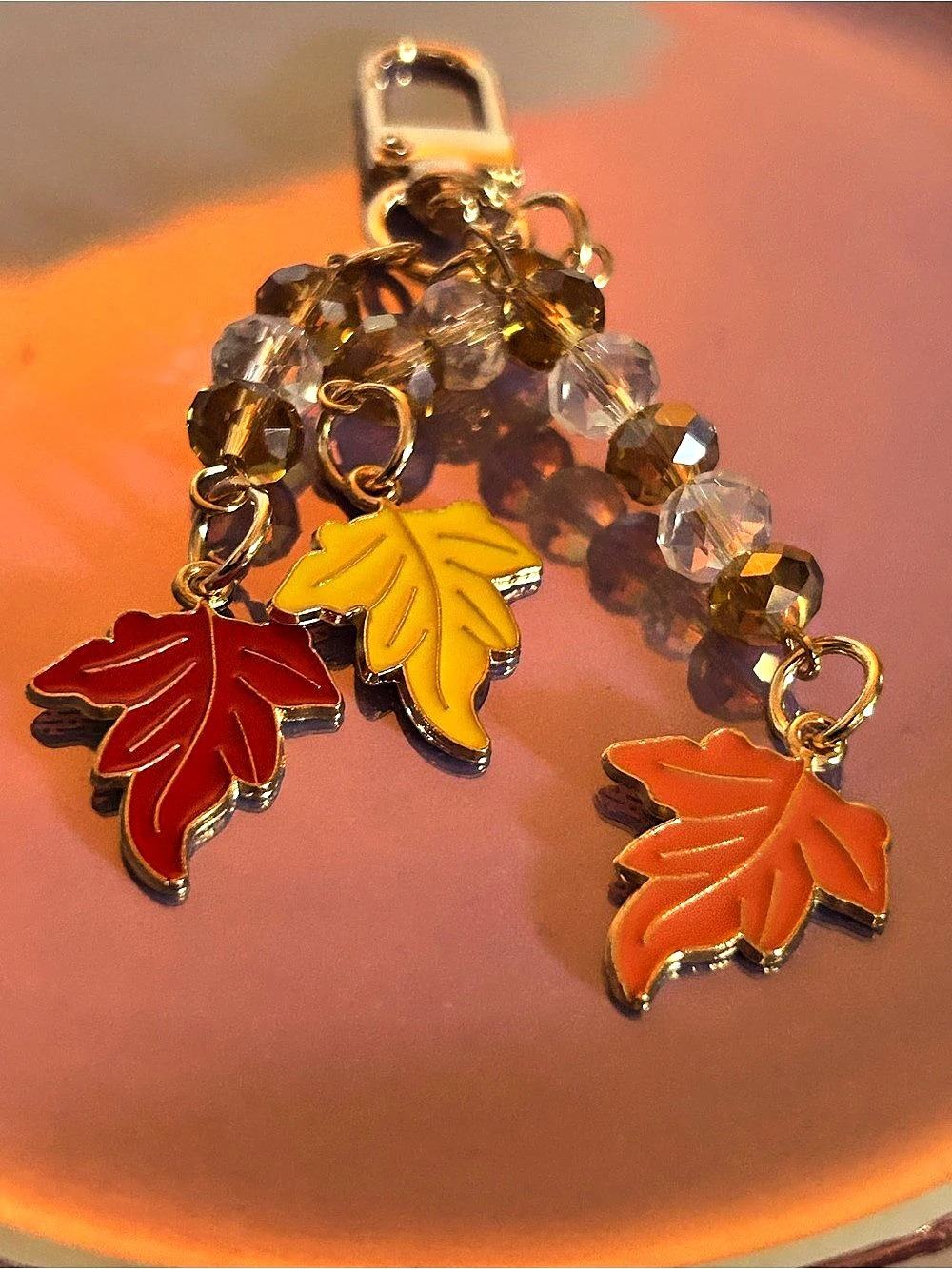 Leaf Charm Bracelet in Gold & Red